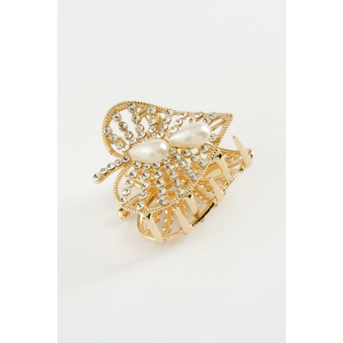 Kalp İnci Taşlı Metal Mandal Toka 4,5 cm