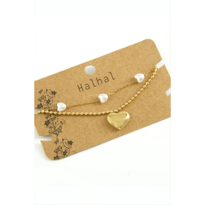 Kalp Lüks İnci Çelik Halhal