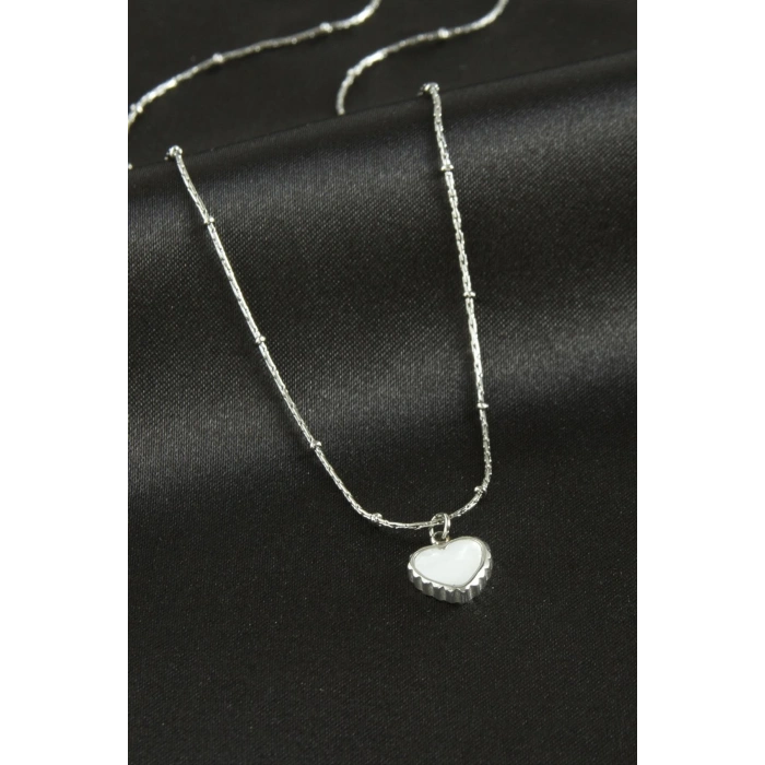 Kalp Sedef Lüks Çelik Kolye