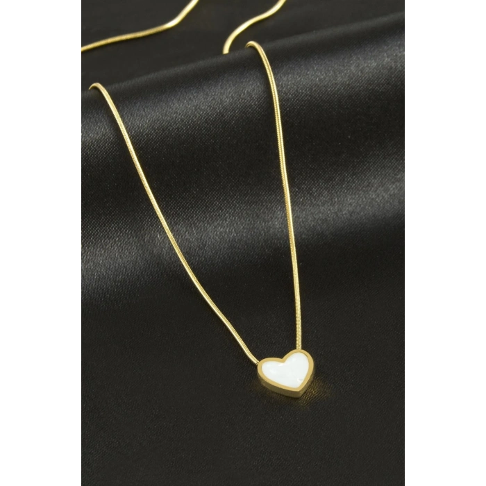 Kalp Sedef Lüks Çelik Kolye