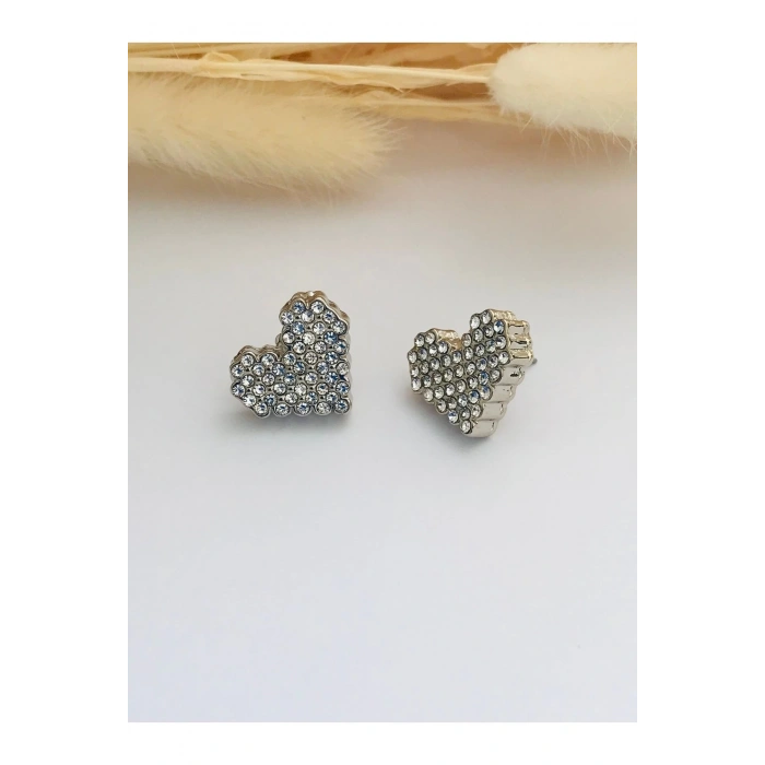 Kalp Tasarım Kristal Küpe