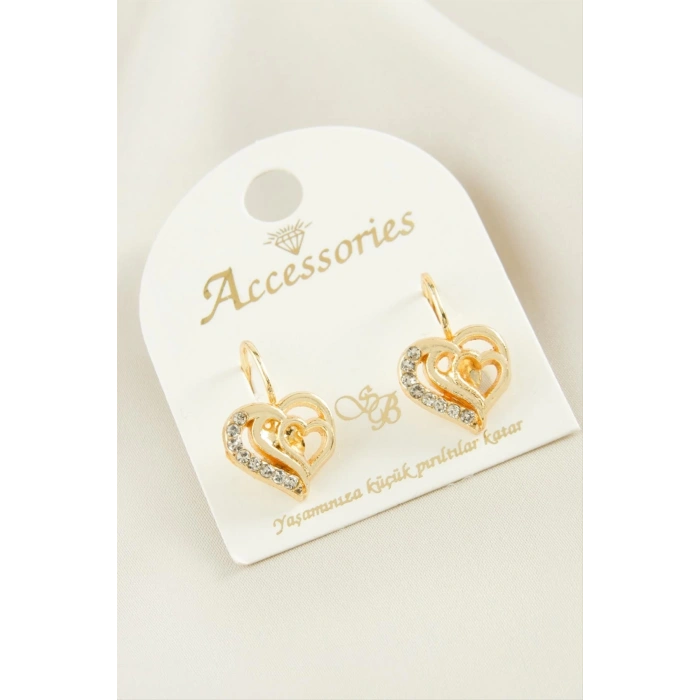 Kalp Taşlı Klipsi Küpe