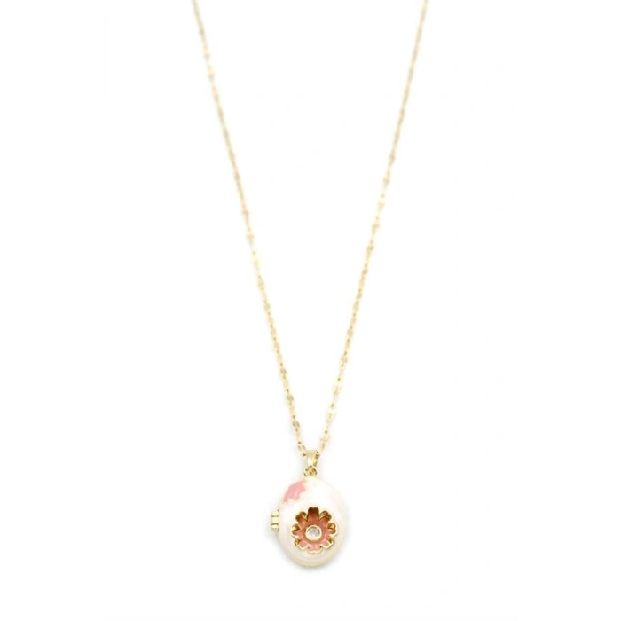 Kapaklı Çiçek Kolye - Altın