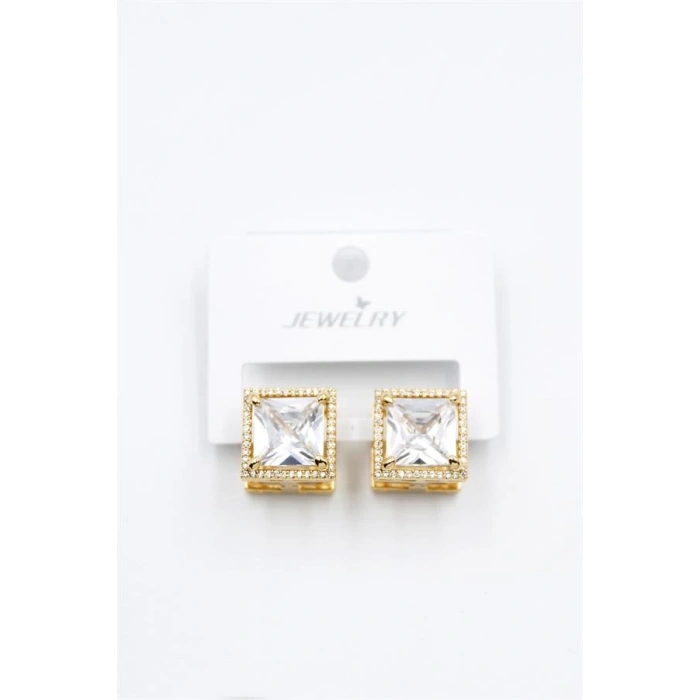 Kare Taşlı Küpe - Beyaz