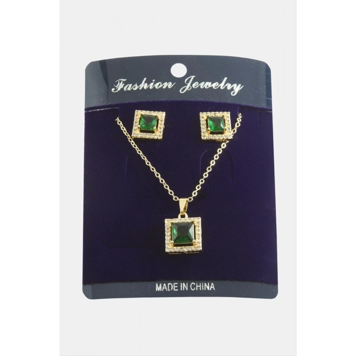 Kare Zirkon Taşlı Set Kolye