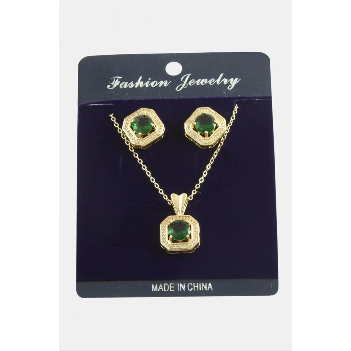 Kare Zirkon Taşlı Set Kolye