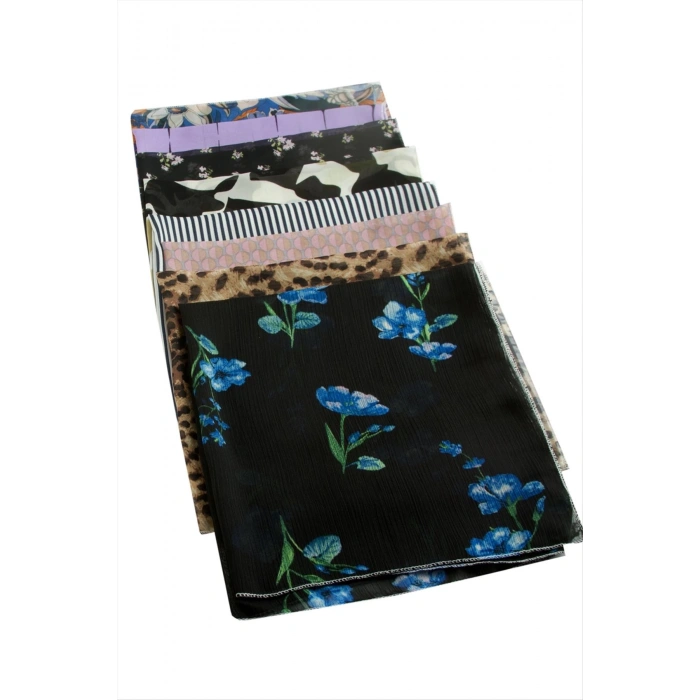 Karışık Desenli Şifon Fular 50 cm