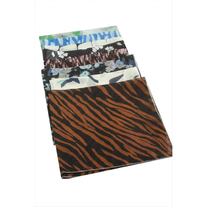 Karışık Desenli Şifon Fular 50 cm