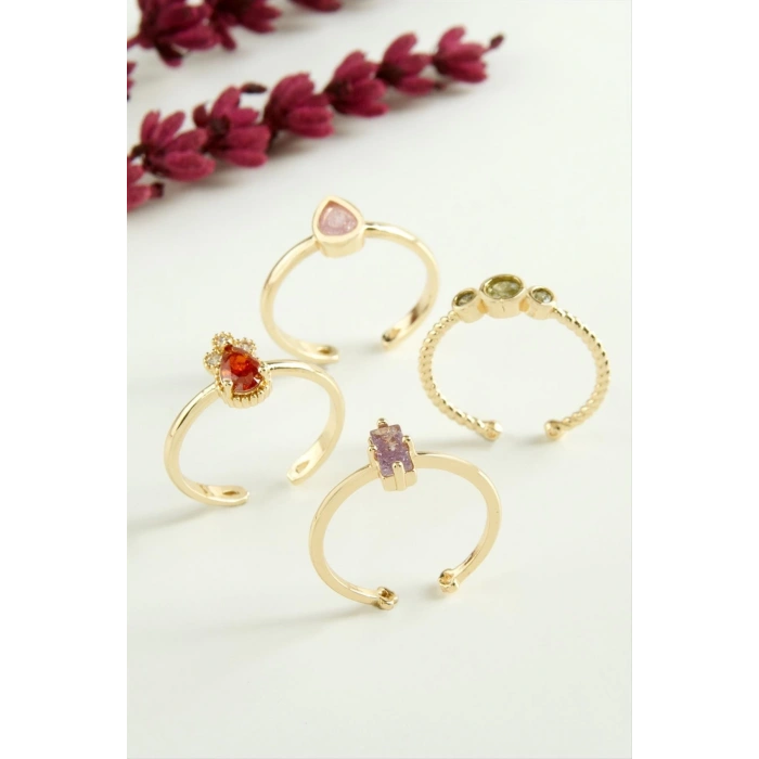 Karışık Zirkon Taşlı Lüks Çelik Yüzük