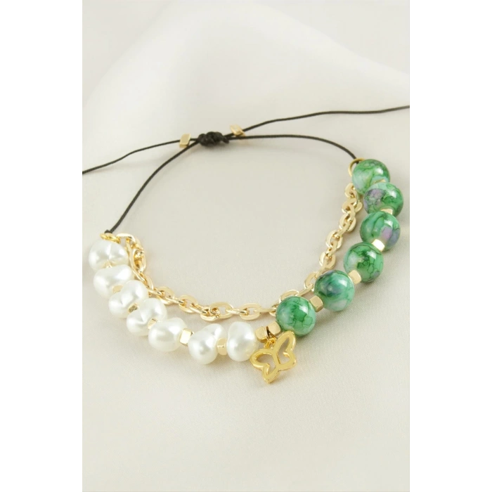 Kelebek İnci Boncuk Zincirli Bileklik