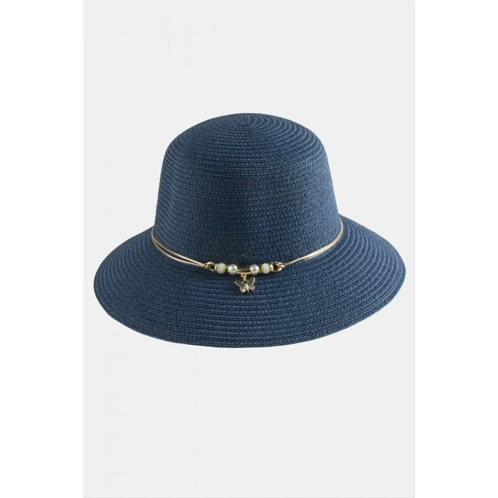 Kelebek İnci Hasır Şapka