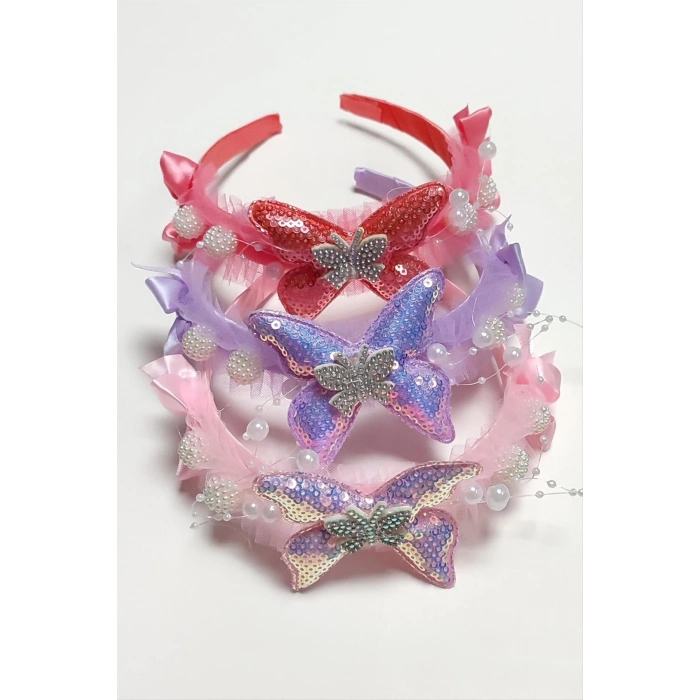 Kelebek Tüllü Taşlı Çocuk Taç