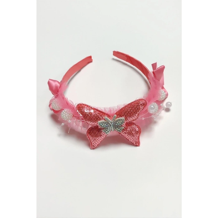 Kelebek Tüllü Taşlı Çocuk Taç