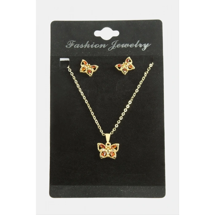 Kelebek Zirkon Taşlı Set Kolye