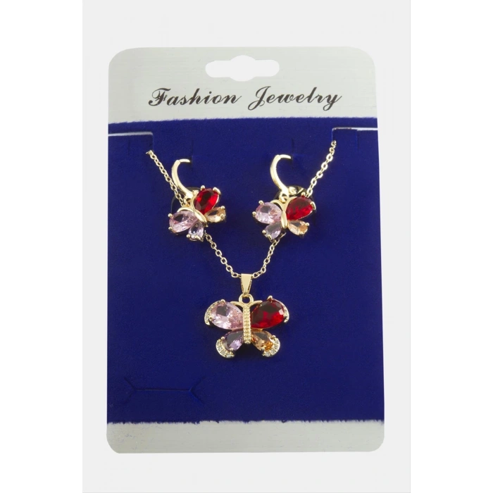 Kelebek Zirkon Taşlı Set Kolye