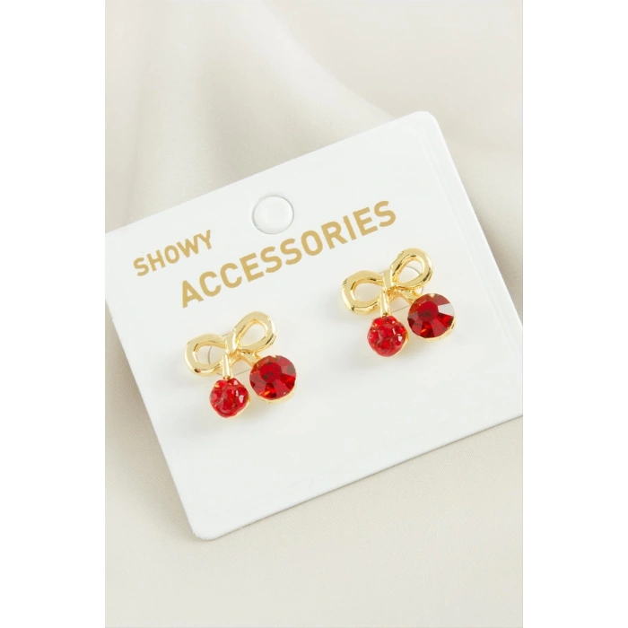 Kiraz Kristal Taşlı Trend Metal Küpe