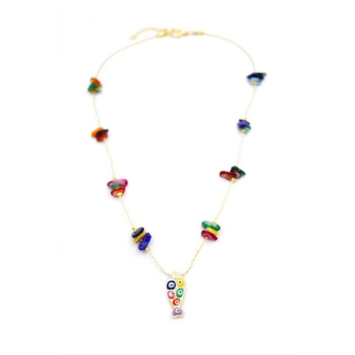 Kırıktaşlı Balık Kolye - ÇOK RENKLİ