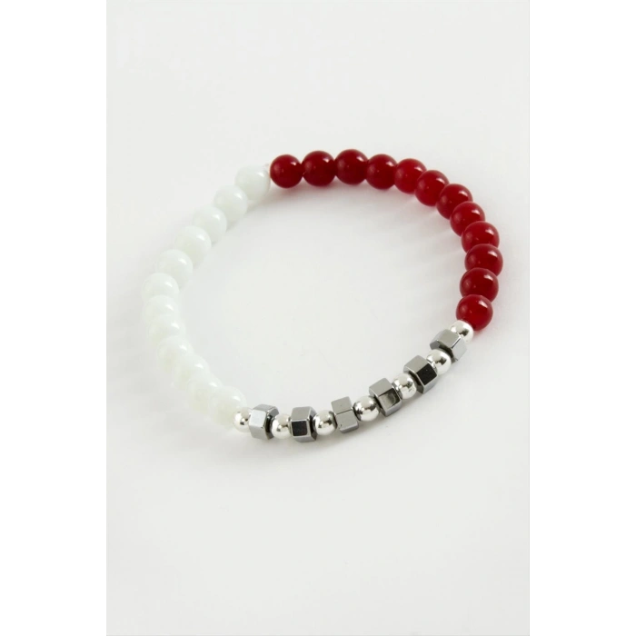 Kırmızı Beyaz Doğaltaş Bileklik 6 mm