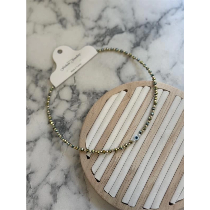 Kristal Boncuklu Kolye - Haki Yeşil