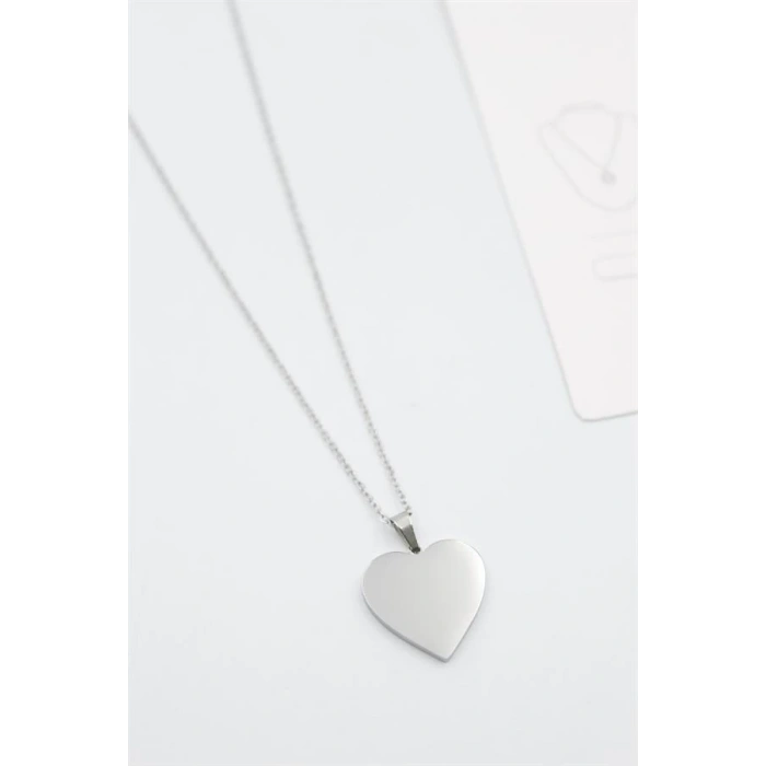 Küçük Kalp Plaka Kolye - Gümüş
