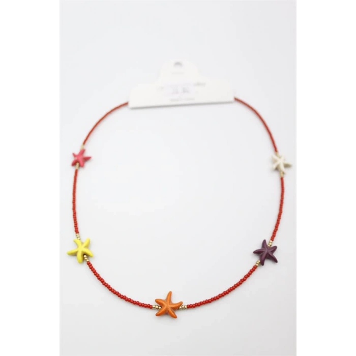 Kum Boncuk Deniz Yıldızı Kolye - Kırmızı