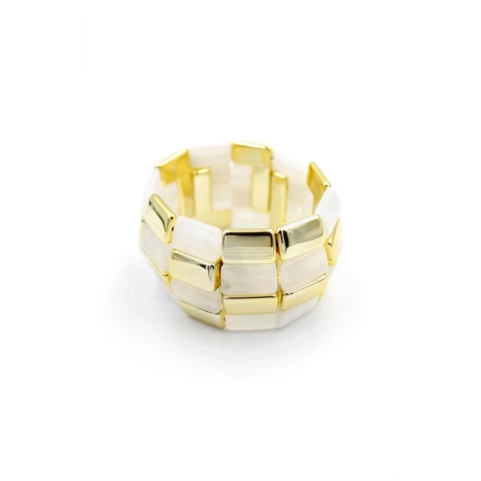 Lastikli Taşlı Bilezik - Krem