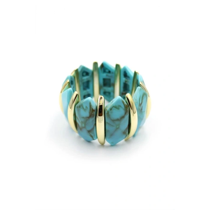 Lastikli Taşlı Bilezik - Turkuaz