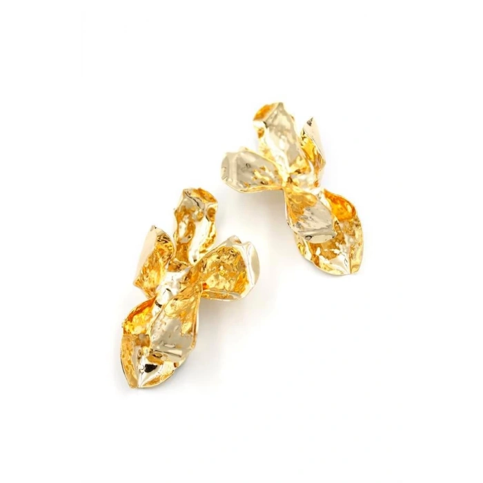 Metal Çiçek Küpe - Altın