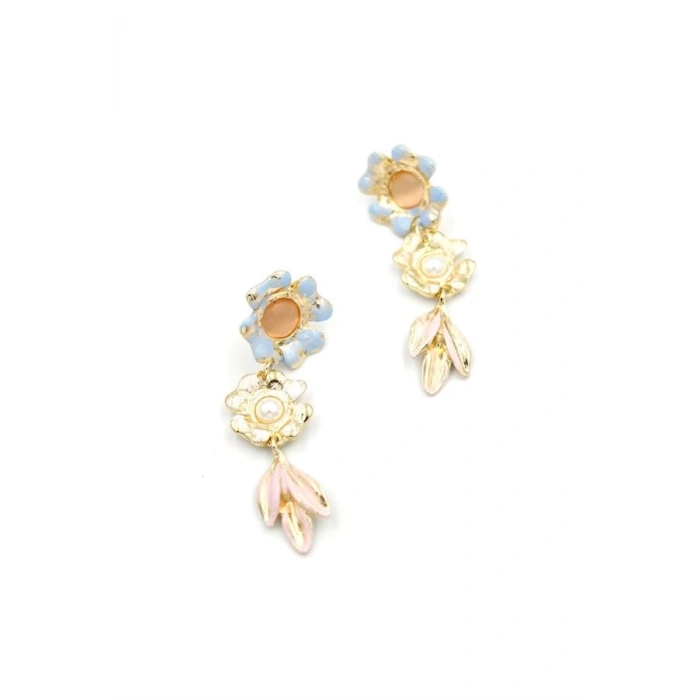 Metal Çiçek Küpe - Pembe