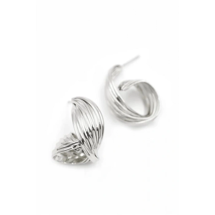 Metal Kıvrımlı Küpe - Gümüş