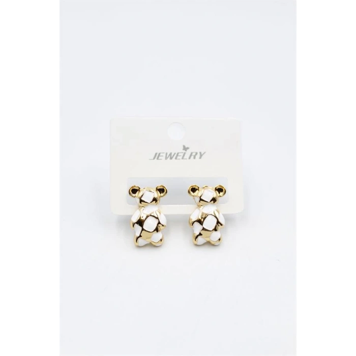 Mineli Ayıcık Küpe - Beyaz