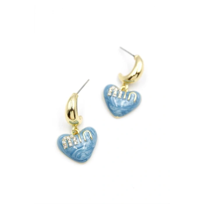 Mineli Kalp Küpe - Mavi