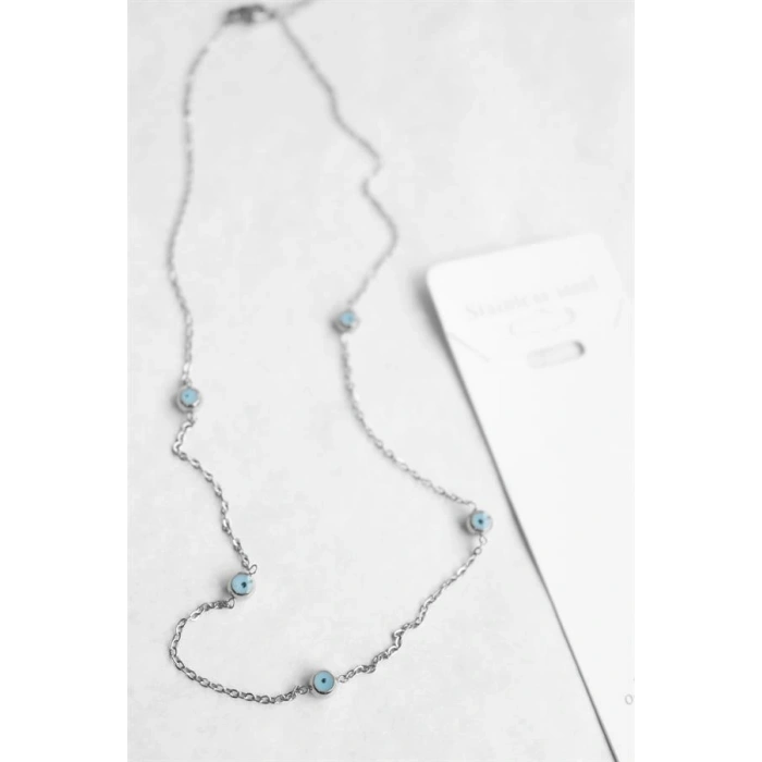 Nazar Boncuk Çelik Kolye - Gümüş