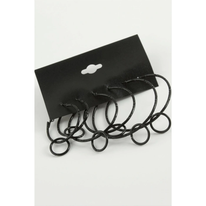 Noktalı İç İçe Metal Halka Küpe 6 Adet