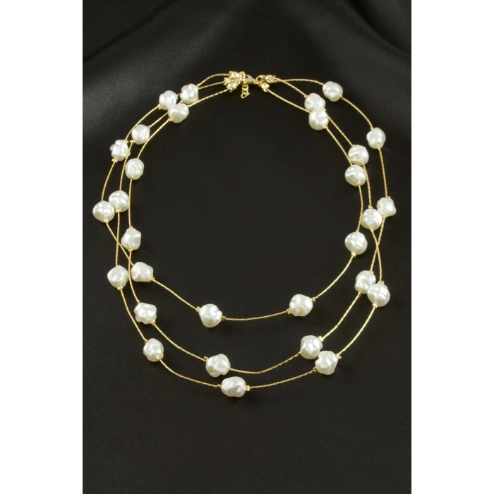 Oval İnci Üçlü Kolye