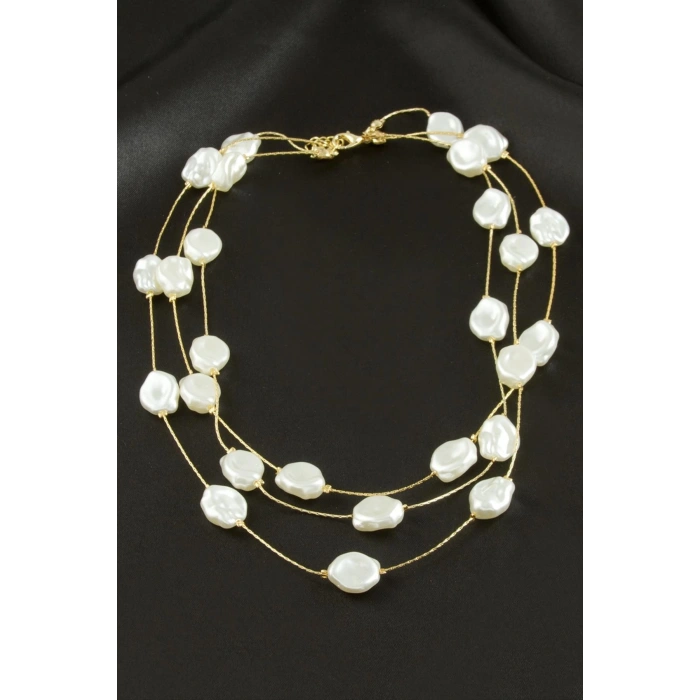 Oval İnci Üçlü Kolye