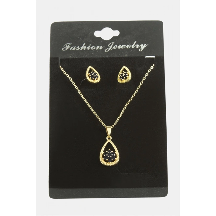 Oval Kartanesi Zirkon Taşlı Set Kolye