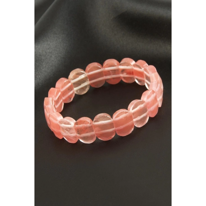 Oval Kesim Pembe Kuvars Doğaltaşlı Bileklik