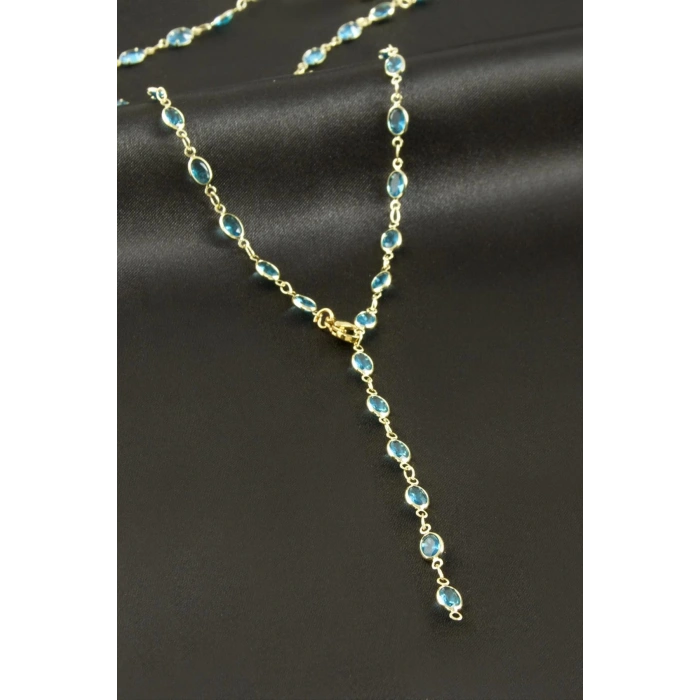 Oval Zirkon Taşlı Çelik Y Kolye