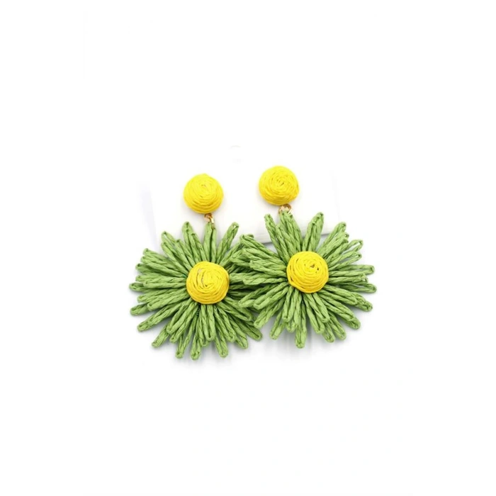 Papatya Hasır Küpe - Yeşil