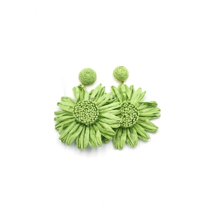 Papatya Hasır Küpe - Yeşil