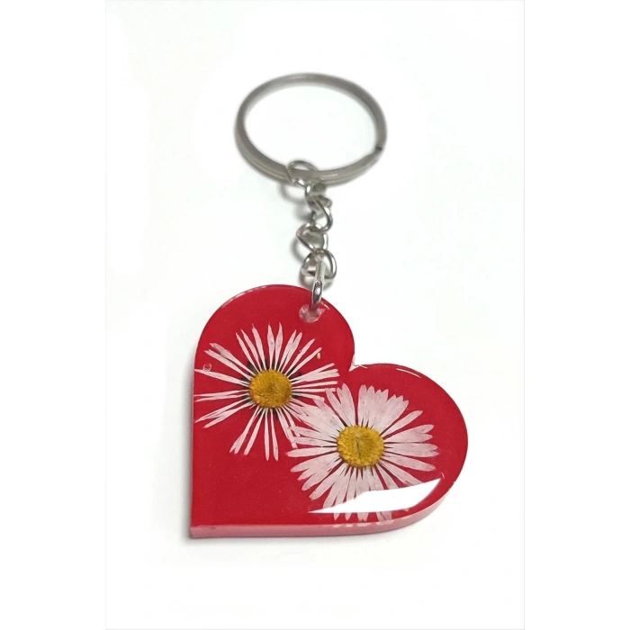 Papatya Kalp Epoksi Anahtarlık