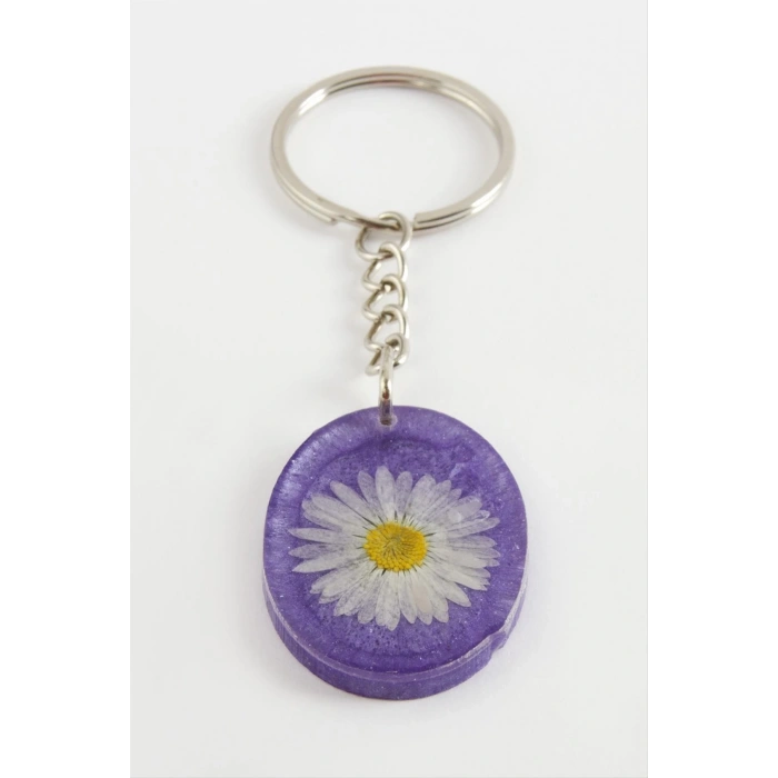 Papatya Oval Epoksi Anahtarlık