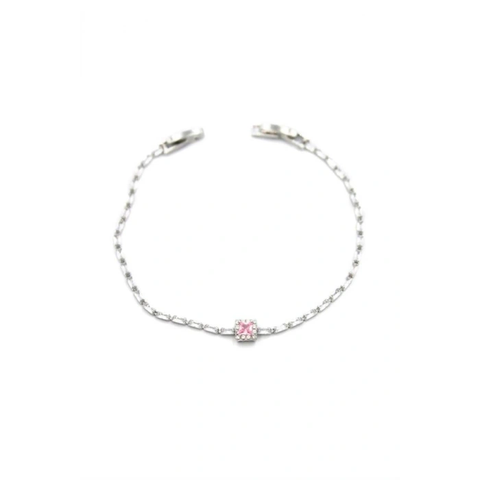 Pembe Taşlı Bileklik - Gümüş