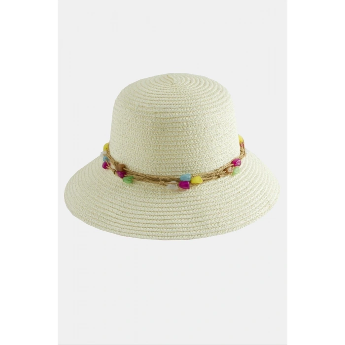 Renkli Doğaltaşlı Hasır Şapka