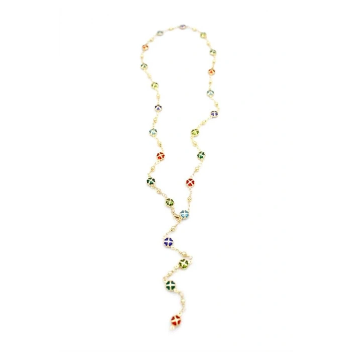 Renkli Yonca Y Kolye - Altın