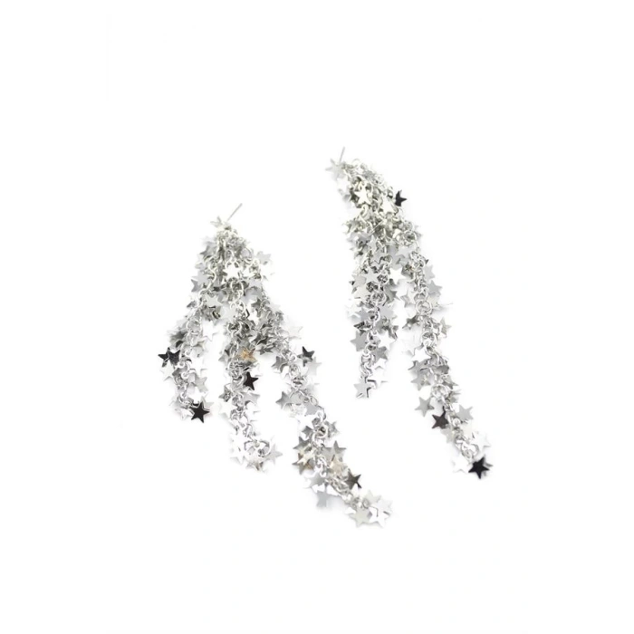 Sallantılı Yıldız Küpe - Gümüş