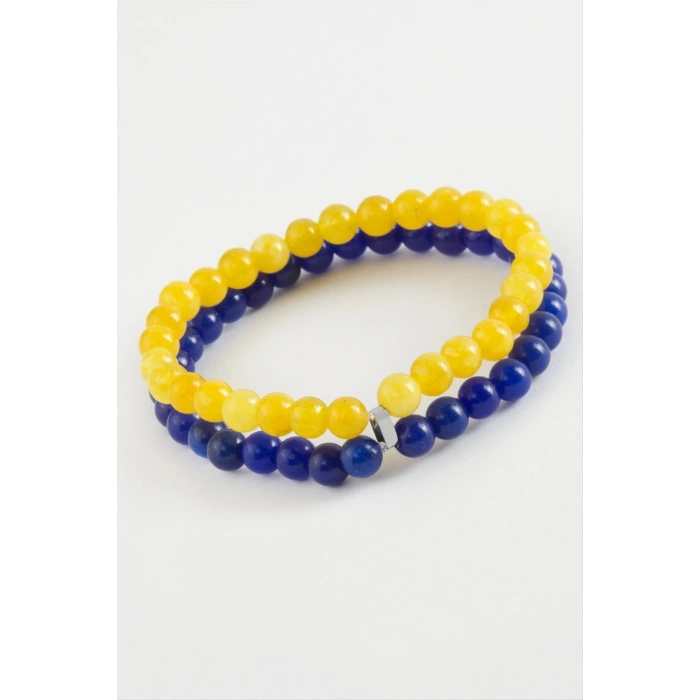Sarı Lacivert Doğaltaş Bileklik 6 mm
