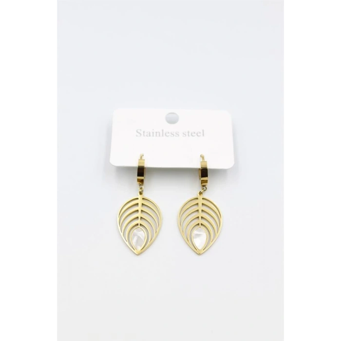 Sedef Yaprak Küpe - Altın