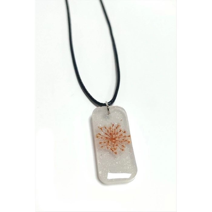 Sultanotu Çiçeği Dikdörtgen Epoksi Kolye